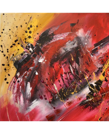tableau abstrait contemporain design rouge noir or