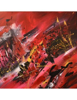 tableau abstrait contemporain design rouge noir or
