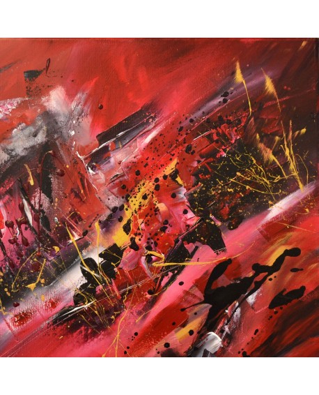 tableau abstrait contemporain design rouge noir or