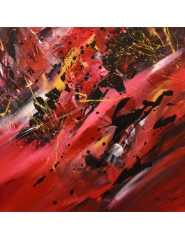 tableau abstrait contemporain design rouge noir or