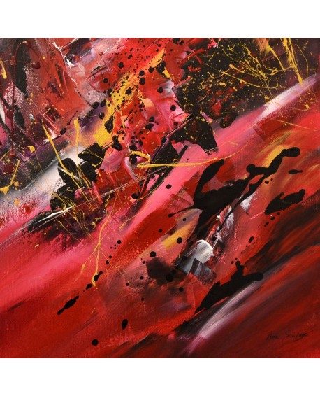 tableau abstrait contemporain design rouge noir or