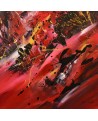 tableau abstrait contemporain design rouge noir or