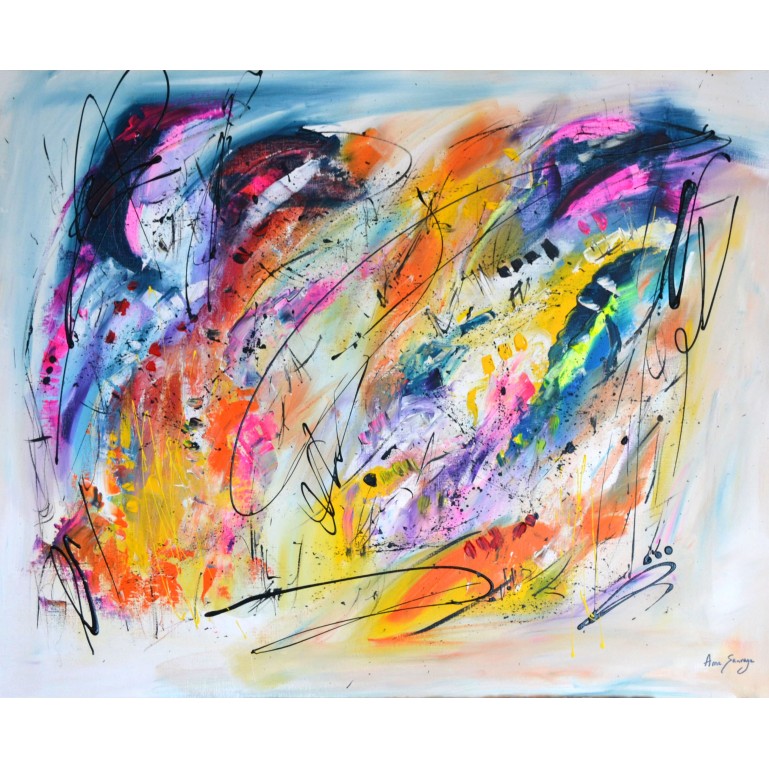 grand tableau abstrait multicolore