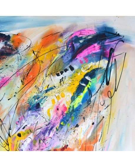 grand tableau abstrait multicolore