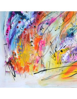 grand tableau abstrait multicolore