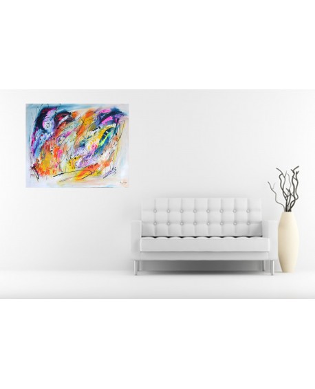 grand tableau abstrait multicolore