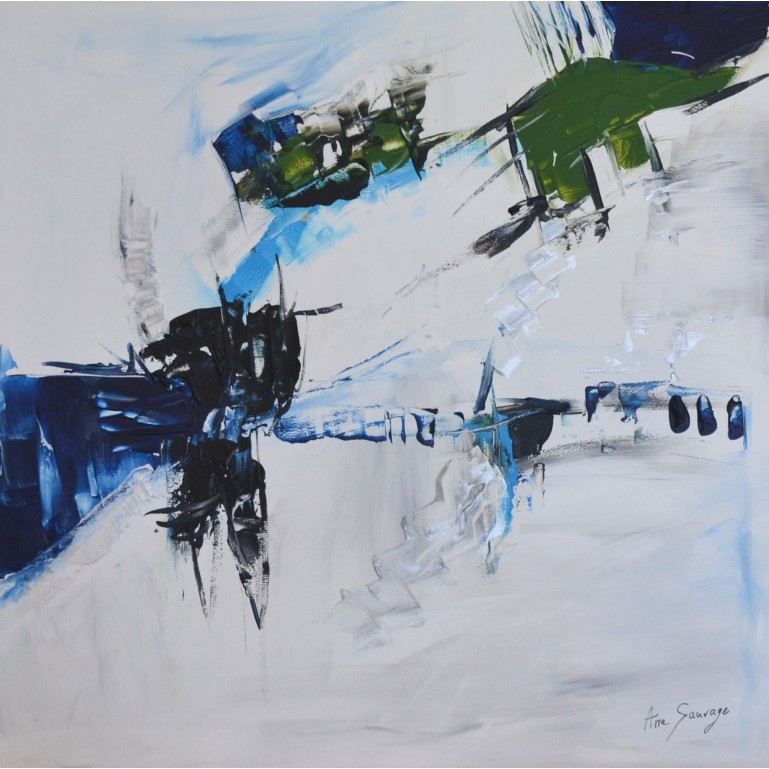tableau abstrait blanc bleu moderne