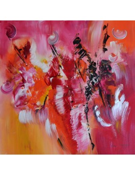tableau abstrait rouge orange 