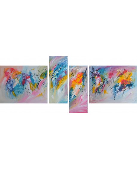 tableau abstrait multicolore en 4 parties
