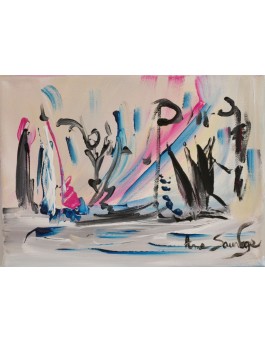 tableau abstrait blanc bleu noir rose "celui qui faisait de la magie"