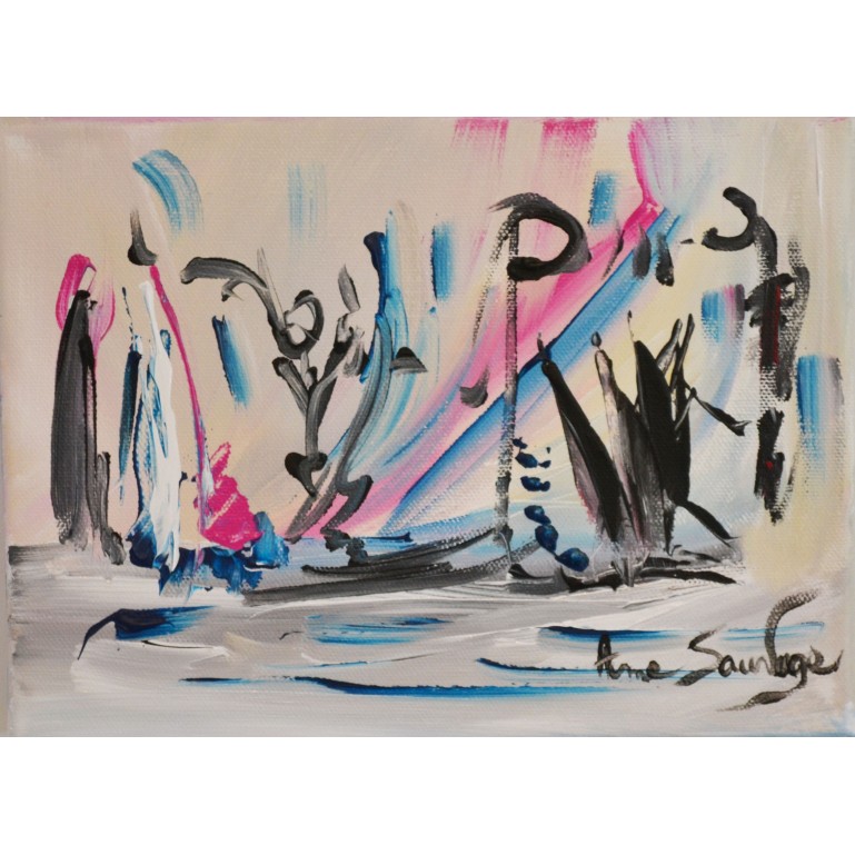 tableau abstrait blanc bleu noir rose "celui qui faisait de la magie"