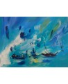tableau abstrait bleu bateau