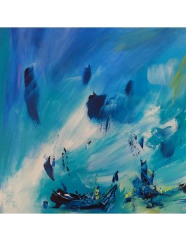 tableau abstrait bleu bateau