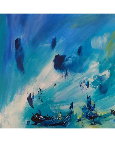 tableau abstrait bleu bateau