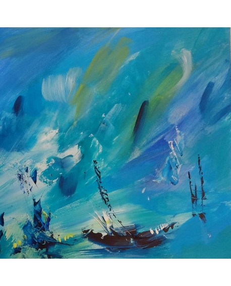 tableau abstrait bleu bateau