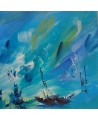 tableau abstrait bleu bateau