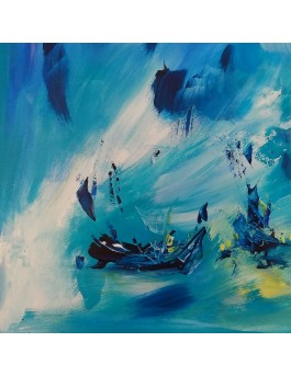 tableau abstrait bleu bateau