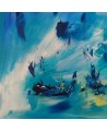 tableau abstrait bleu bateau