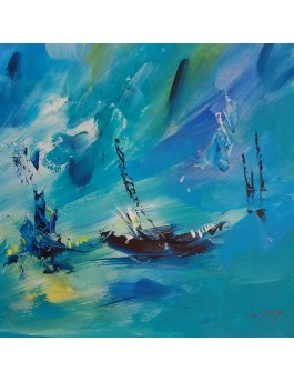 tableau abstrait bleu bateau