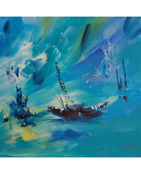 tableau abstrait bleu bateau
