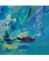 tableau abstrait bleu bateau