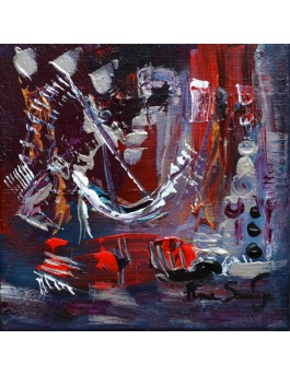 tableau abstrait violet rouge "entre rêve et réalité"