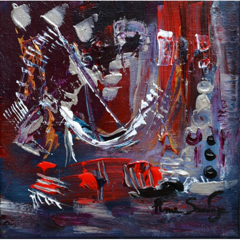 tableau abstrait violet rouge "entre rêve et réalité"