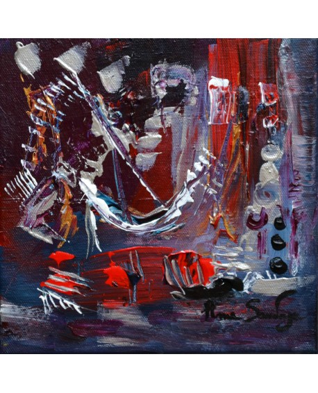 tableau abstrait violet rouge "entre rêve et réalité"