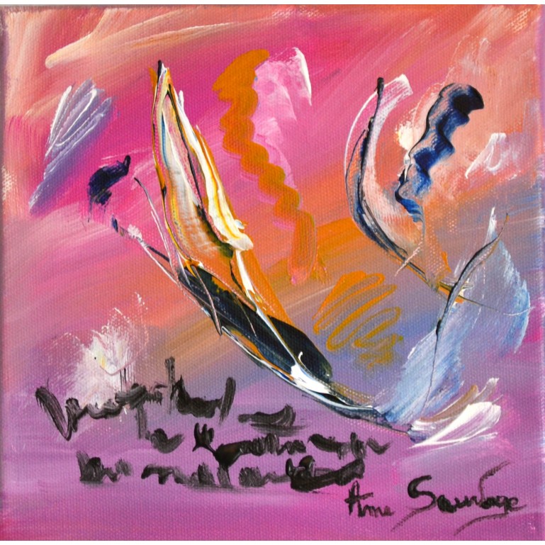 tableau abstrait rose ode à l'amour