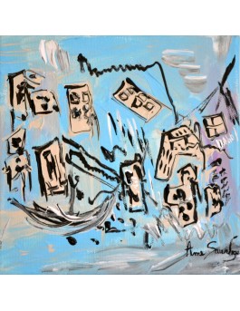 tableau abstrait contemporain bleu beige