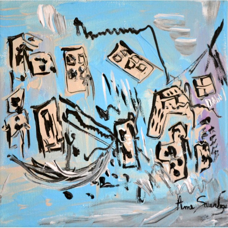 tableau abstrait contemporain bleu beige