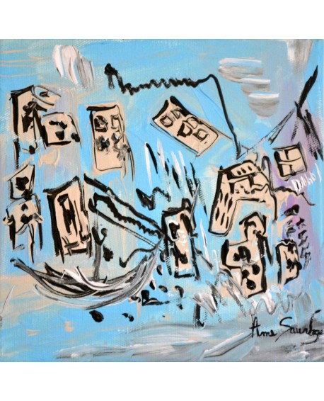 tableau abstrait contemporain bleu beige