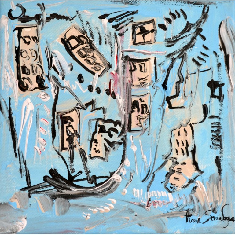 tableau abstrait moderne bleu beige