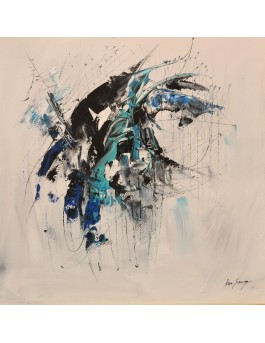 tableau abstrait noir blanc bleu