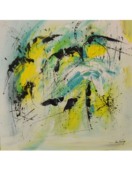 tableau abstrait jaune bleu vert