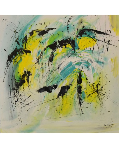 tableau abstrait jaune bleu vert