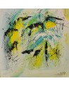 tableau abstrait jaune bleu vert
