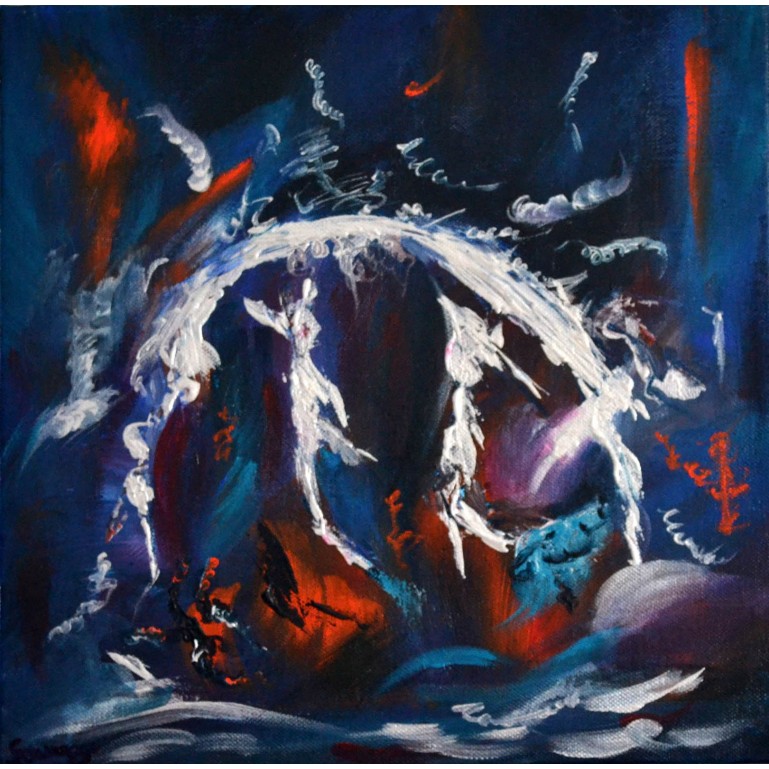 tableau abstrait bleu les ames retrouvées