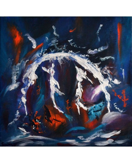 tableau abstrait bleu les ames retrouvées