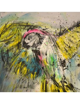 tableau abstrait multicolore perroquet