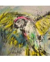 tableau abstrait multicolore perroquet