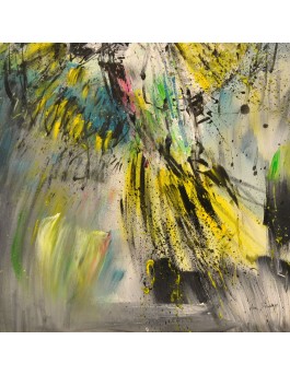tableau abstrait multicolore perroquet