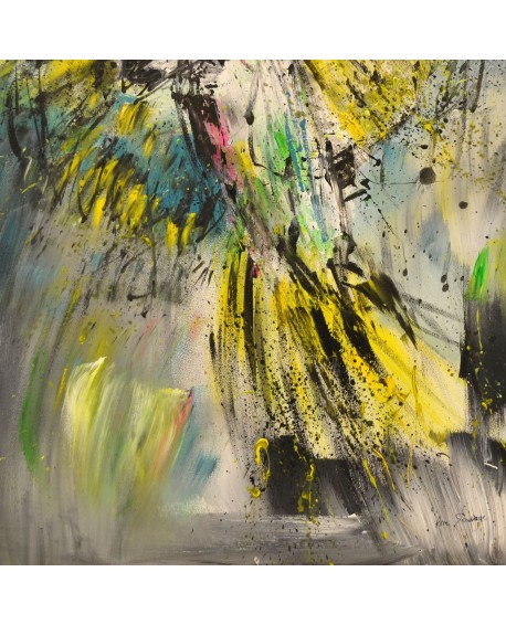 tableau abstrait multicolore perroquet