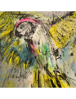 tableau abstrait multicolore perroquet