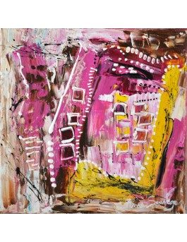 tableau abstrait rose marron jaune