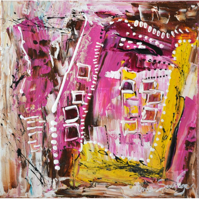 tableau abstrait rose marron jaune