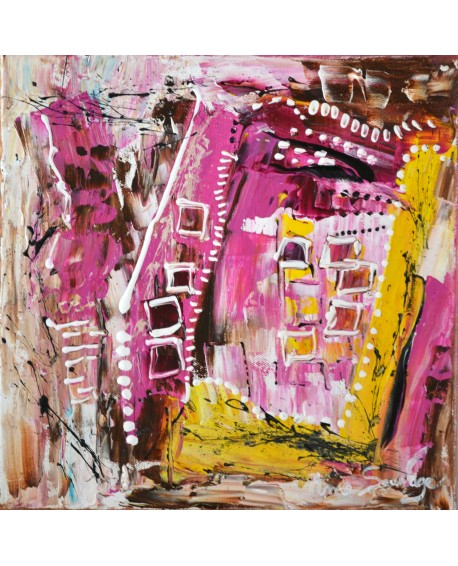 tableau abstrait rose marron jaune