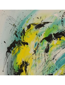 tableau abstrait jaune bleu vert