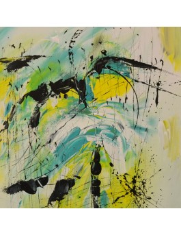 tableau abstrait jaune bleu vert