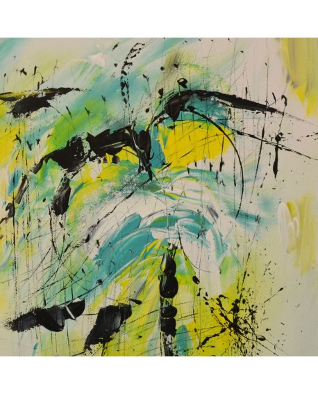 tableau abstrait jaune bleu vert